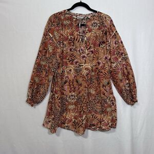 Maria Cher  Humahuaca Karly Lace-Up Orange Floral Boho Minidress Size XS Pockets